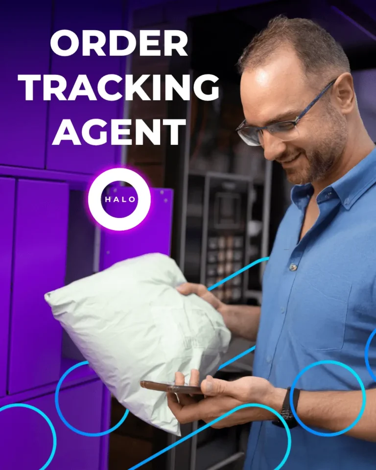 guy looking at phone while holding package